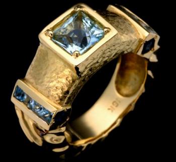 Image of 18 KT Gold, Aquamarine & Sapphire Ring